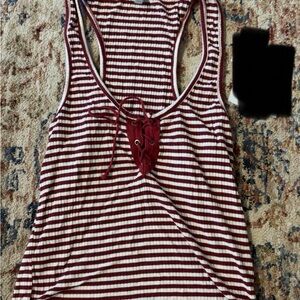Charlotte Russe Burgundy and White Striped Tank Top